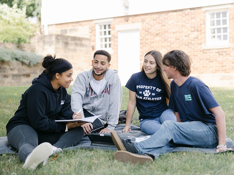Students studying outside on campus